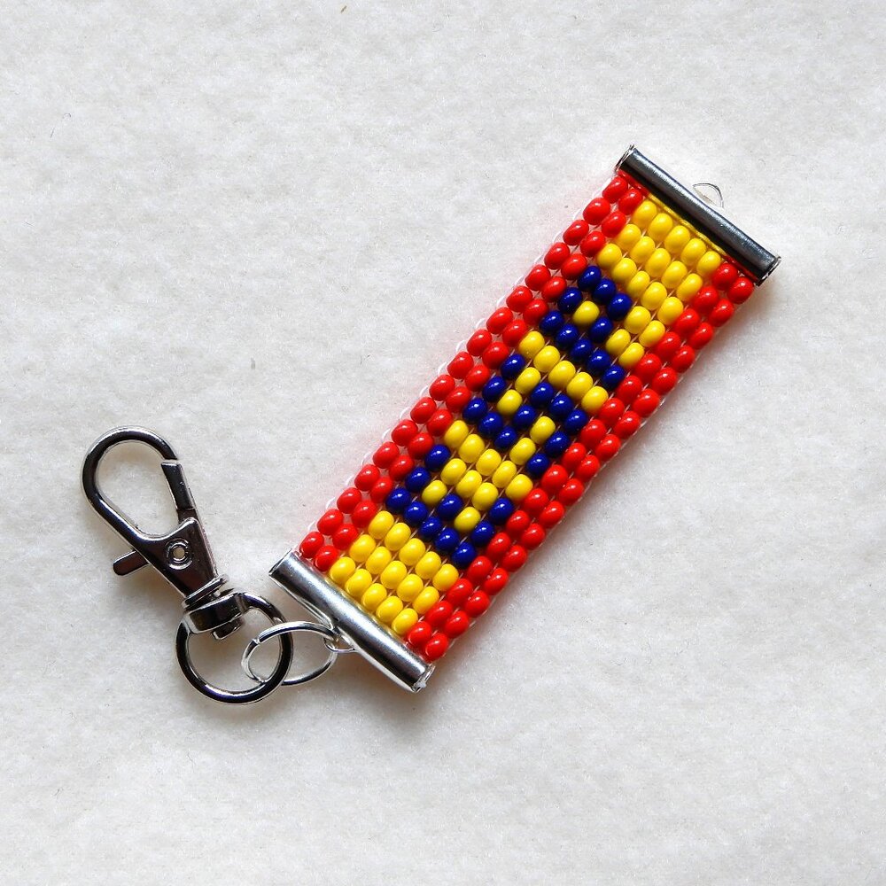 Spain Espana Spanish flag bead keychain/bag charm, handmade, seed beads